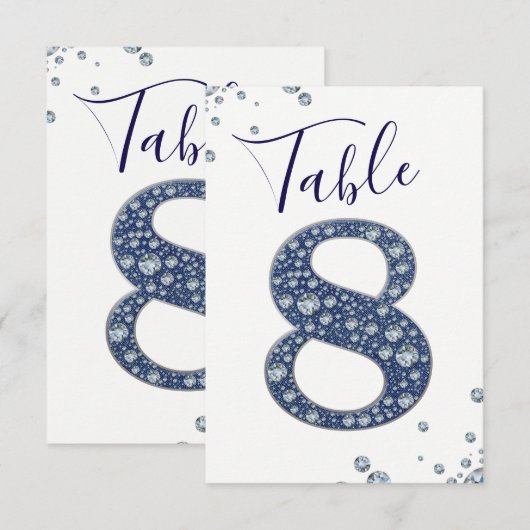 Denim Diamonds Bling Glitter Tafelkaart 8 ACHT Kaart (Voorkant / Achterkant)