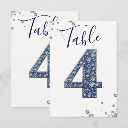 Denim & Diamonds Bling Glitter Tafelnummer 4 Vier (Voorkant / Achterkant)