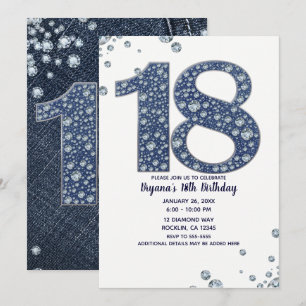 Denim & Diamonds Bling Glitters 18DE 18 Verjaardag Kaart