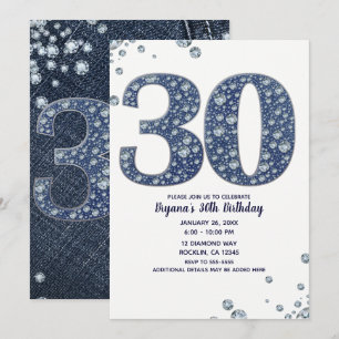 Denim & Diamonds Bling Glitters 30TH 30e Verjaarda Kaart