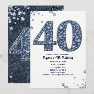 Denim & Diamonds Bling Glitters 40TH 40 Verjaardag Kaart