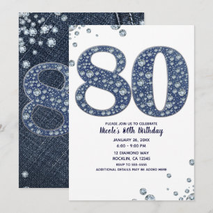 Denim & Diamonds Bling Glitters 80TH 80 Verjaardag Kaart