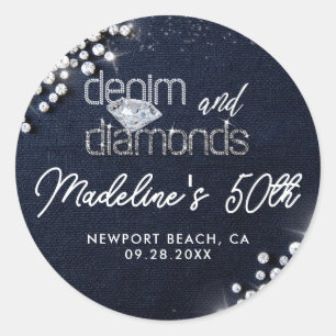 Denim Diamonds Bling Klasse Elegante Feestelijke M Ronde Sticker