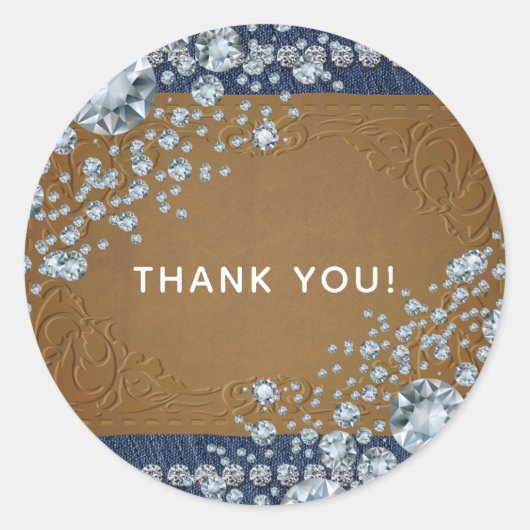 Denim & Diamonds Bling Lederen Jeans Trendy Favor Ronde Sticker (Voorkant)