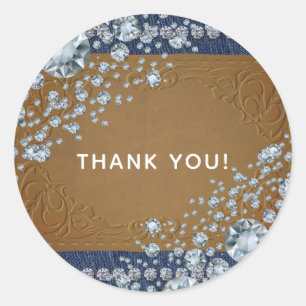 Denim & Diamonds Bling Lederen Jeans Trendy Favor Ronde Sticker