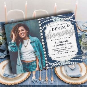 Denim Diamonds Bling Parels Foto 40e Verjaardag Kaart