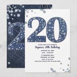 Denim & Diamonds Bling Schitter 20e 20 Verjaardag Kaart