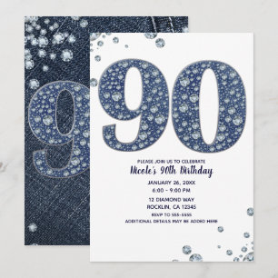 Denim & Diamonds Bling Schitteren 90ste 90 Verjaar Kaart