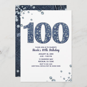 Denim & Diamonds Bling Sparkle 100TH 100 Birthday Kaart