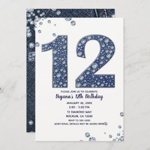 Denim & Diamonds Bling Sparkle 12th 12 Birthday Kaart