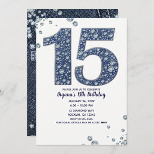 Denim & Diamonds Bling Sparkle 15th 15 Birthday Kaart