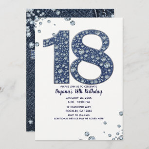 Denim & Diamonds Bling Sparkle 18th 18 Birthday Kaart