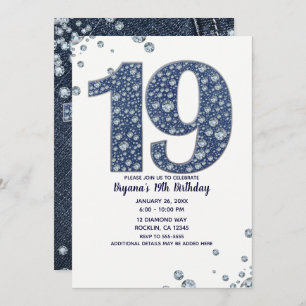 Denim & Diamonds Bling Sparkle 19th 19th Birthday Kaart