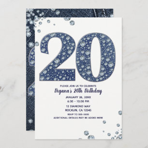 Denim & Diamonds Bling Sparkle 20TH 20 Birthday Kaart