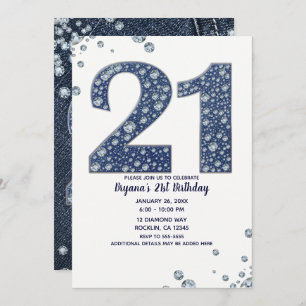 Denim & Diamonds Bling Sparkle 21st 21 Birthday Kaart