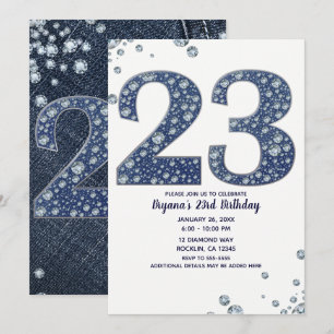 Denim & Diamonds Bling Sparkle 23 23e Verjaardag Kaart