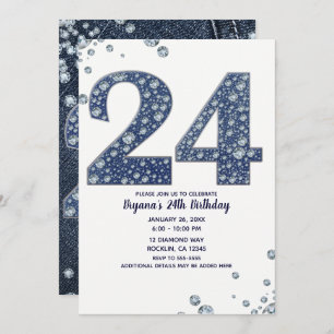 Denim & Diamonds Bling Sparkle 24 24th Birthday Kaart