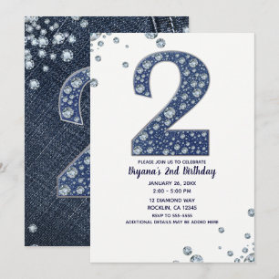 Denim & Diamonds Bling Sparkle 2ND Birthday 2 TWO Kaart