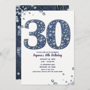 Denim & Diamonds Bling Sparkle 30TH 30 Birthday Kaart