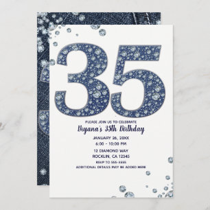 Denim & Diamonds Bling Sparkle 35TH 35 Birthday Kaart