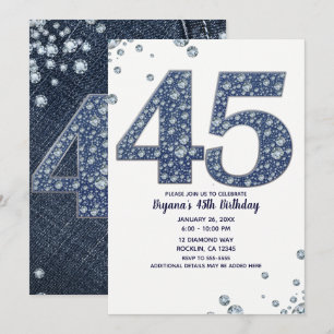 Denim & Diamonds Bling Sparkle 45TH 45 Verjaardag Kaart