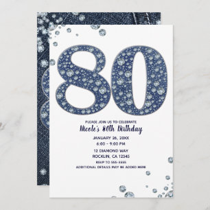 Denim & Diamonds Bling Sparkle 80TH 80 Birthday Kaart