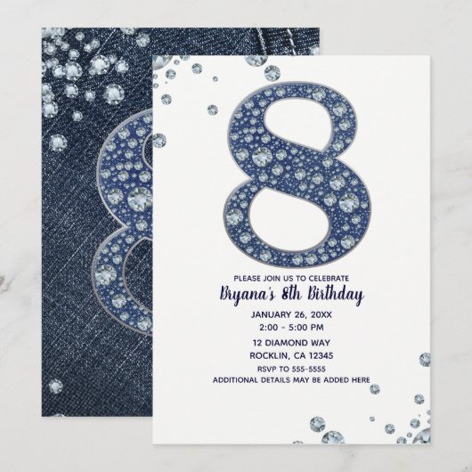 Denim & Diamonds Bling Sparkle 8e verjaardag Kaart (Voorkant / Achterkant)