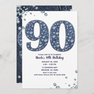 Denim & Diamonds Bling Sparkle 90TH 90 Birthday Kaart