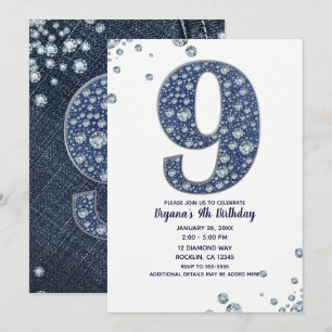 Denim & Diamonds Bling Sparkle 9e 9 Verjaardag Kaart