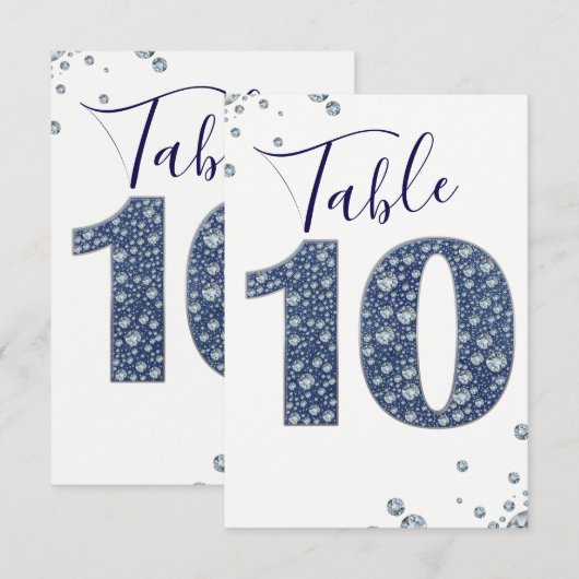 Denim & Diamonds Bling Sparkle Numéro de Table 10  (Devant / Derrière)