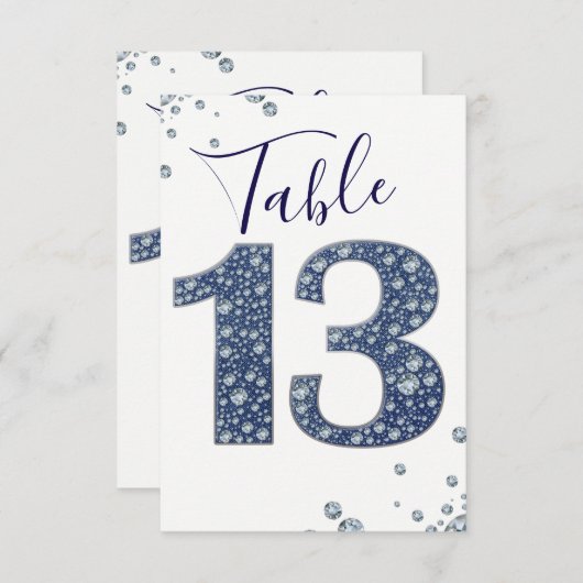 Denim & Diamonds Bling Sparkle Numéro de Table 13 (Devant / Derrière)