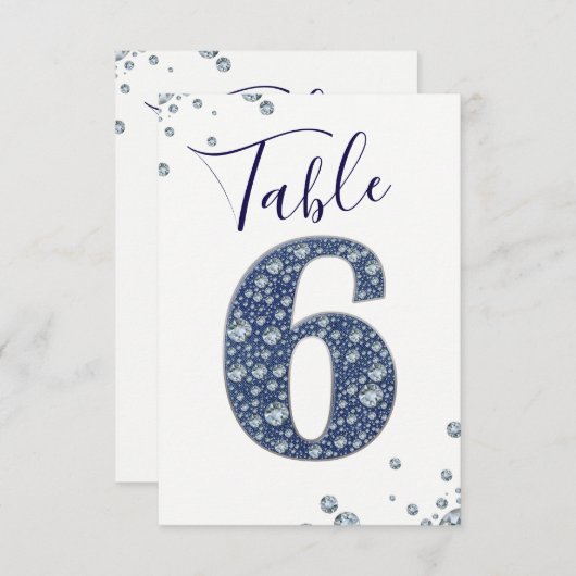 Denim & Diamonds Bling Sparkle Numéro de Table 6 S (Devant / Derrière)