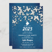 Denim Diamonds Butterflies Blue Graduparty Kaart (Voorkant / Achterkant)