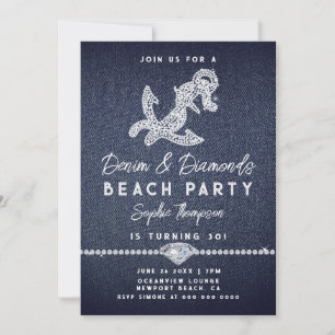 Denim Diamonds Coastal Anchor Beach Birthday Party Kaart