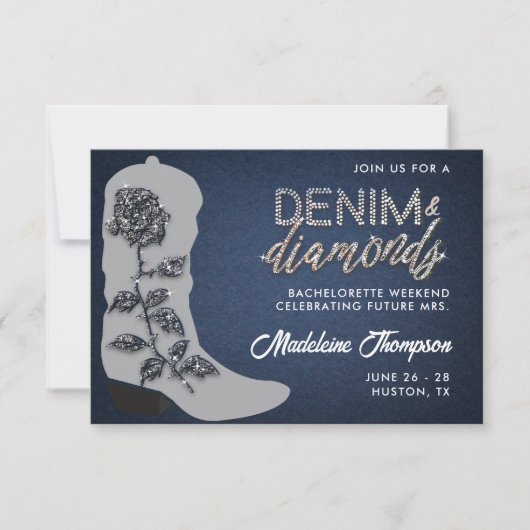 Denim Diamonds Cowgirl Boot Bachelorette Routebesc Kaart (Voorkant)