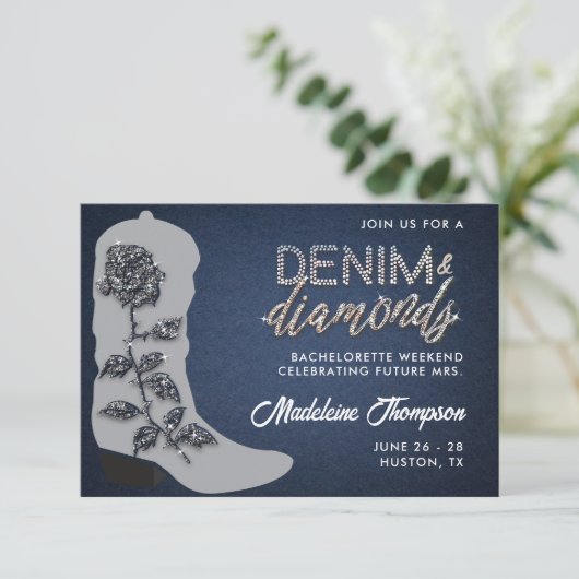 Denim Diamonds Cowgirl Boot Bachelorette Routebesc Kaart (Staand voorkant)