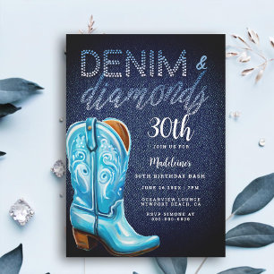 Denim Diamonds Cowgirl Boot Rustiek Verjaardagsfee Kaart