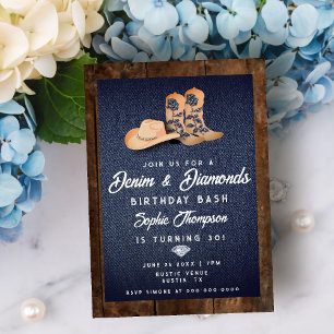 Denim Diamonds Cowgirl Boots Pet Verjaardagsfeestj Kaart