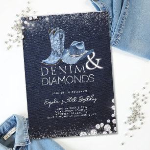 Denim Diamonds Cowgirl Pet Laarzen 30ste Verjaarda Kaart