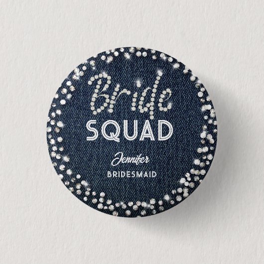 Denim Diamonds Elegant Navy Bachelorette Bride Ronde Button 3,2 Cm (Voorkant)