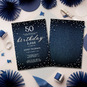 Denim Diamonds Elegant Rustic 50e verjaardag Kaart