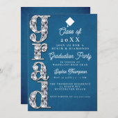 Denim Diamonds Elegant Script Graduparty Kaart (Voorkant / Achterkant)