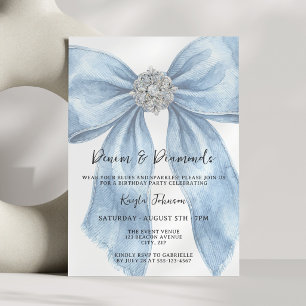 Denim Diamonds Elegante Blauwe Aquarel Strik Kaart