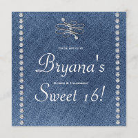 Denim & Diamonds embleem Sweet 16 uitnodiging