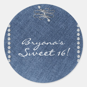 Denim & Diamonds embleem verjaardagsfeest favor Ronde Sticker