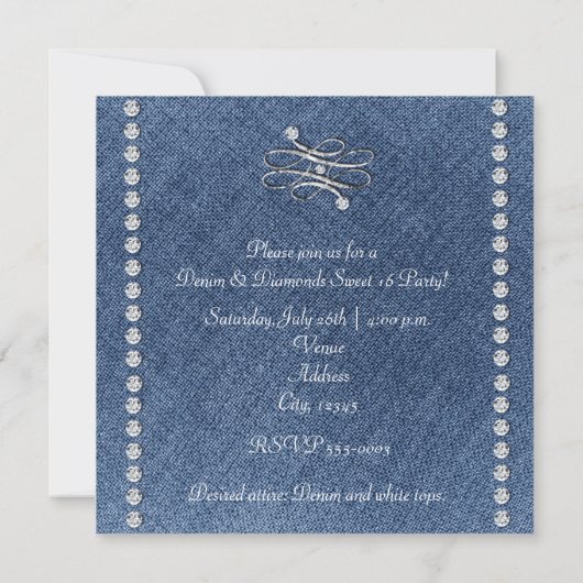 Denim & Diamonds Emblem Sweet 16 Invitation (Dos)