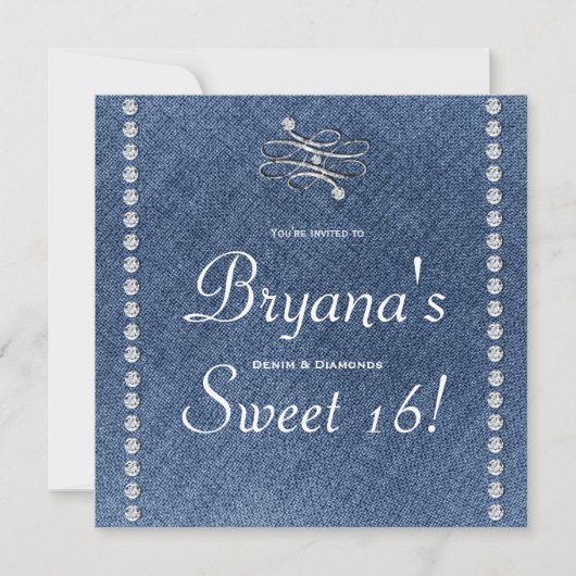 Denim & Diamonds Emblem Sweet 16 Invitation (Devant)