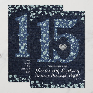 Denim & Diamonds Fifteen 15 15e Verjaardagsfeest Kaart