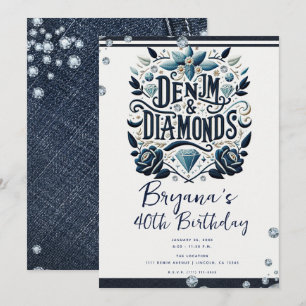 Denim & Diamonds Geborduurde Bloemengebruidsfeestj Kaart