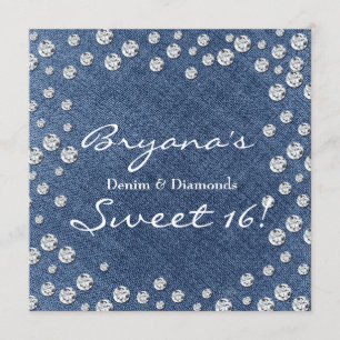 Denim Diamonds Gestrooide Bling Sweet 16 Uitnodigi Kaart